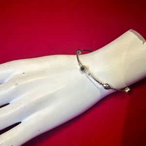 Graphite Tone Slip-On Bracelet with Sparkling Faceted Beads & Floral Settings